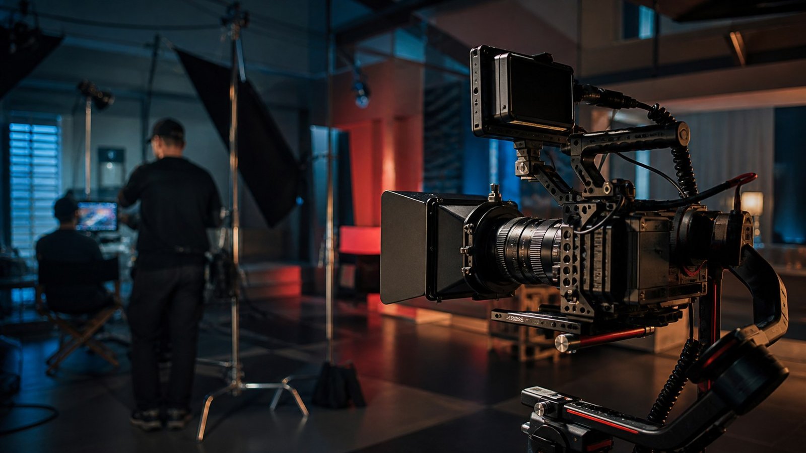 Camera operator using a professional production gimbal